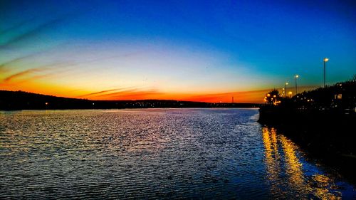 Scenic view of sea against clear sky during sunset