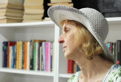 Close-up of senior woman in bookstore