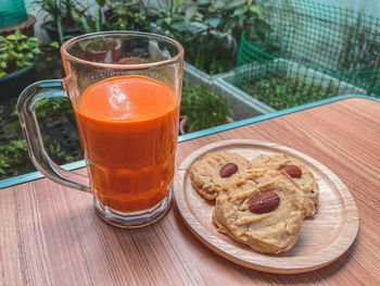 Close-up of breakfast served on table