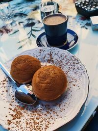 High angle view of breakfast on table