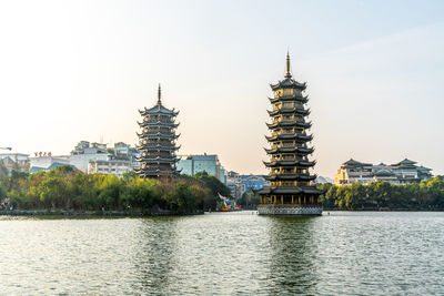 Sun and moon twin towers in guilin, guangxi province, china