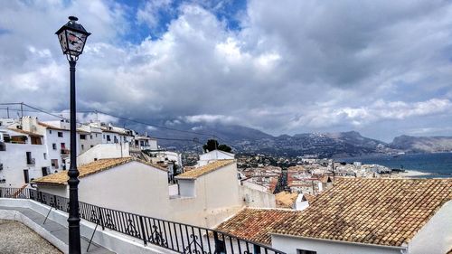 Mediterranean old town landscape with clouds blue sky lantern