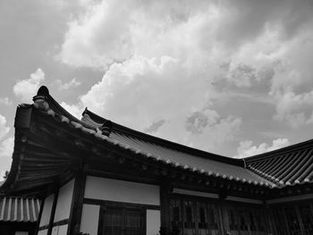 Low angle view of roof of building against sky
