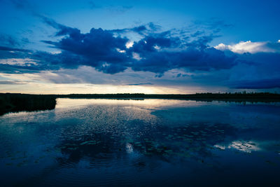 Scenic view of lake against sky during sunset