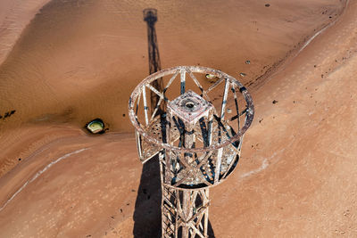 Abandoned ruins of kurmrags lighthouse on the shore of the baltic sea, latvia, top-down view