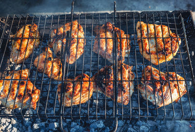 Close-up of food on barbecue grill