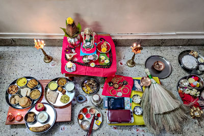 High angle view of food on table