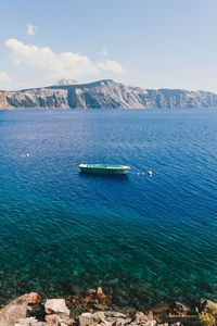 Scenic view of sea against blue sky