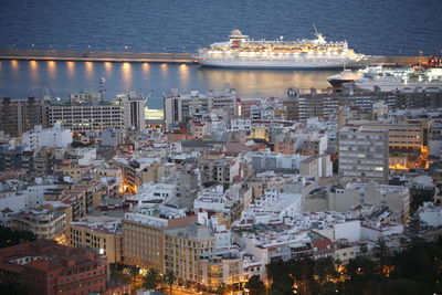 View of cityscape with sea in background