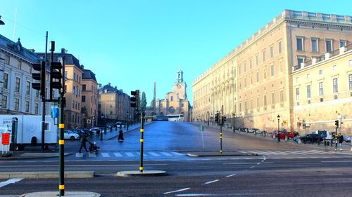 City street against clear blue sky