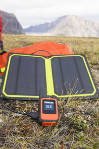 Solar charger is used to power gps unit in remote location.