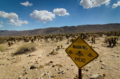 Warning sign on a land