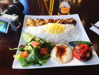 Close-up of meal served in plate