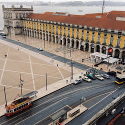 High angle view of vehicles at town square