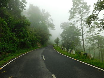 Road amidst trees against sky during rainy season