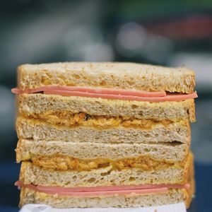 Close-up of bread on stack