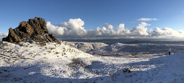 Panoramic view of landscape against sky during winter