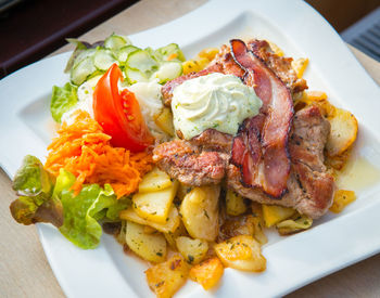 High angle view of meal served in plate