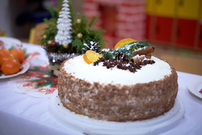 Close-up of cake on table