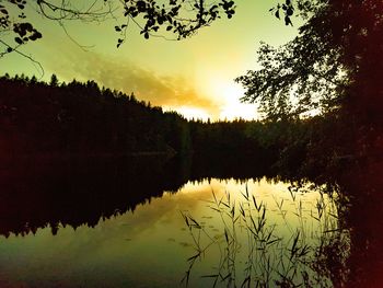 Scenic view of lake against sky during sunset