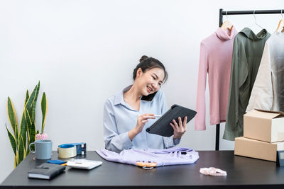 Businesswoman working at desk in office