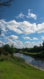 Scenic view of lake against cloudy sky