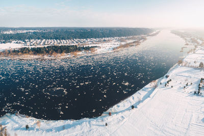 Panoramic view of sea against sky during winter