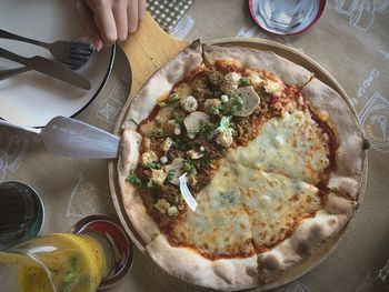 High angle view of food in plate on table