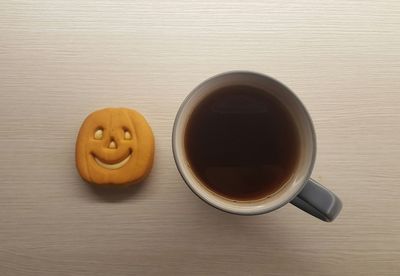 High angle view of coffee on table