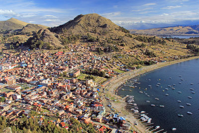High angle view of townscape against sky