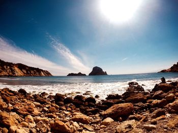 Scenic view of sea against sky on sunny day