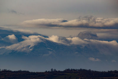 Scenic view of snowcapped mountains against sky