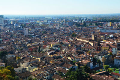 Aerial view of city at night