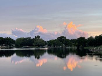 Scenic view of lake against sky during sunset