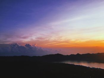 Scenic view of silhouette mountains against sky at sunset