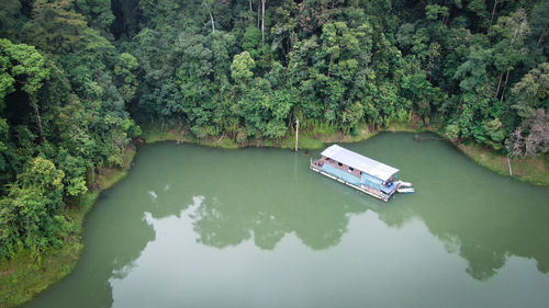 High angle view of boats in lake