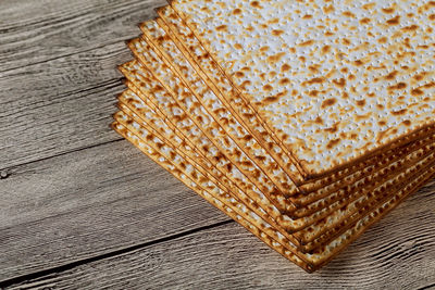 High angle view of wicker basket on table