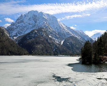 Scenic view of snowcapped mountains against sky