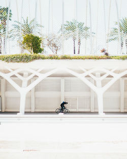 Bicycle against building in city