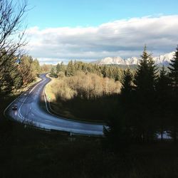 Road amidst trees against sky