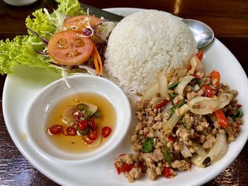 High angle view of meal served in plate