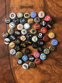High angle view of candies on table