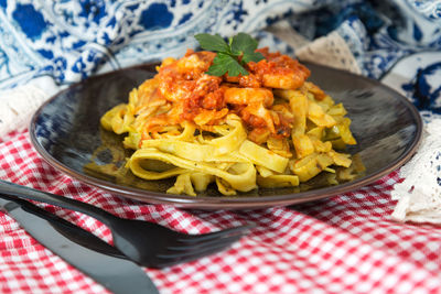 Close-up of food in plate on table