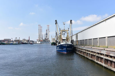 Nautical vessel against sky in city