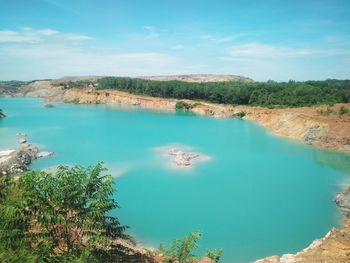 High angle view of lake against sky