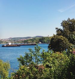 Scenic view of calm sea against clear sky