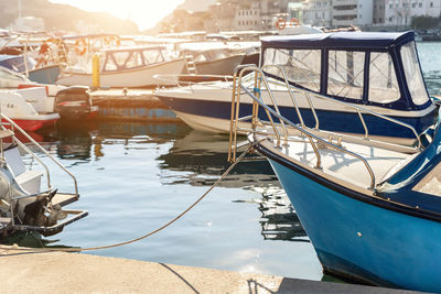 View of boats moored in harbor