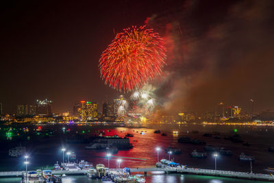 Firework display at night