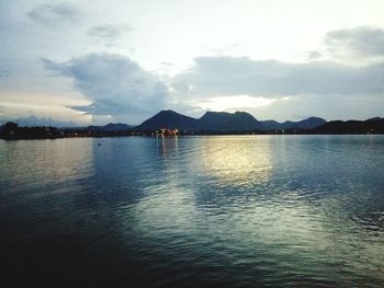 Scenic view of sea against sky at sunset