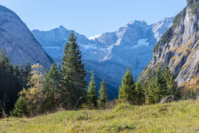 Scenic view of mountains against clear sky